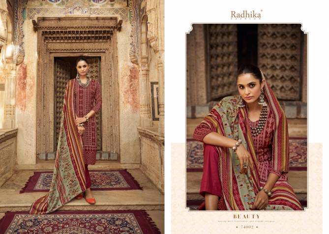 Bandhej By Radhika Sumyra Printed Pashmina Dress Material Suppliers In India
